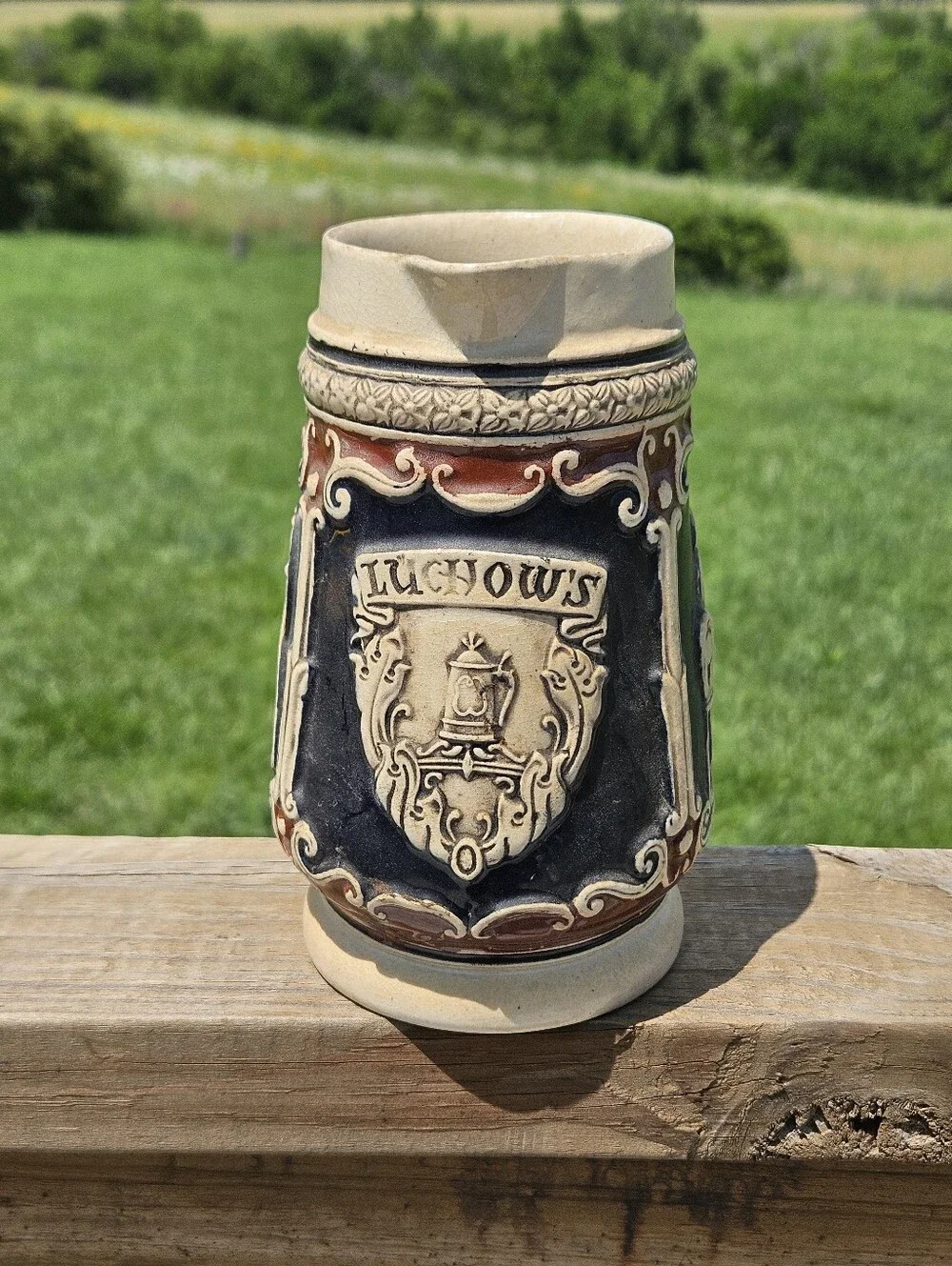Luchow's German Ceramic Beer Stein - Black & Tan
